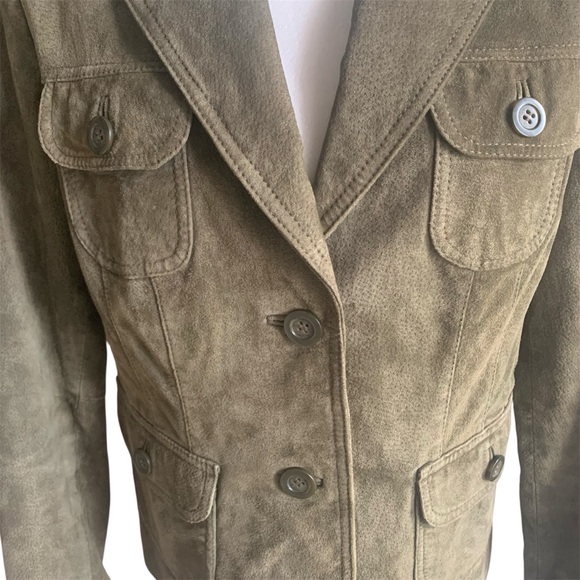 Suede Jacket Olive Green Utility Jacket Bush Blazer Transitional Season Coat M - Picture 8 of 12